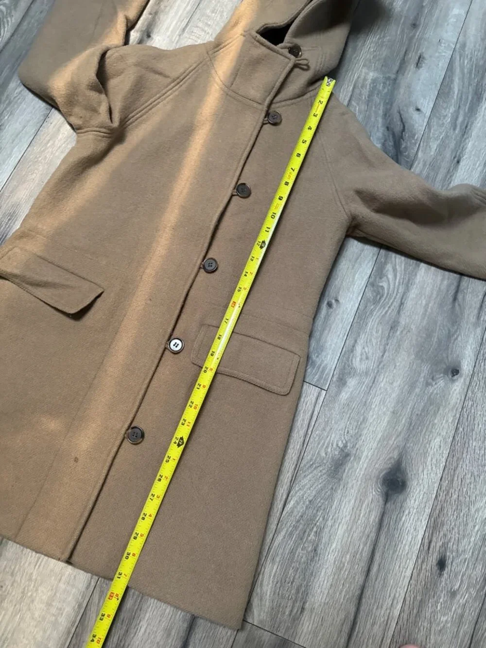 J. Crew Wool Blend Hooded Button Front Coat In Camel Size 4 Fully Lined Made In - Picture 9 of 12